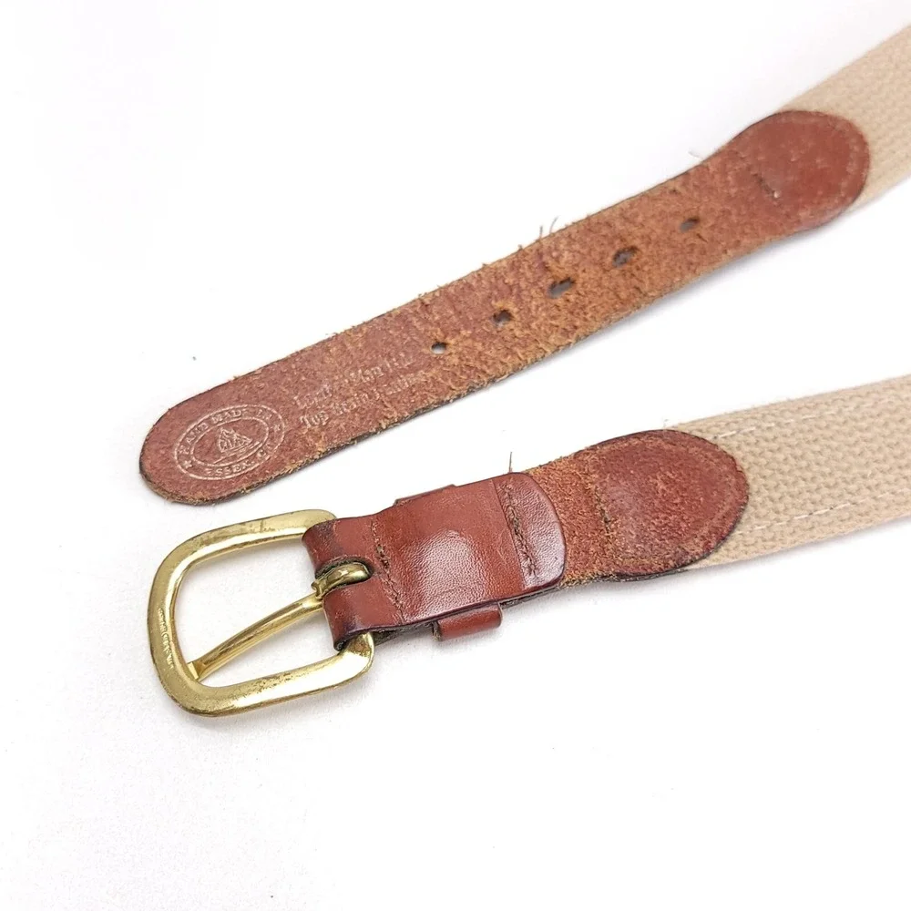 Leather Man Ltd. Tan Blue Frog‎ Frogs Leather Canvas Belt Men's Size 36